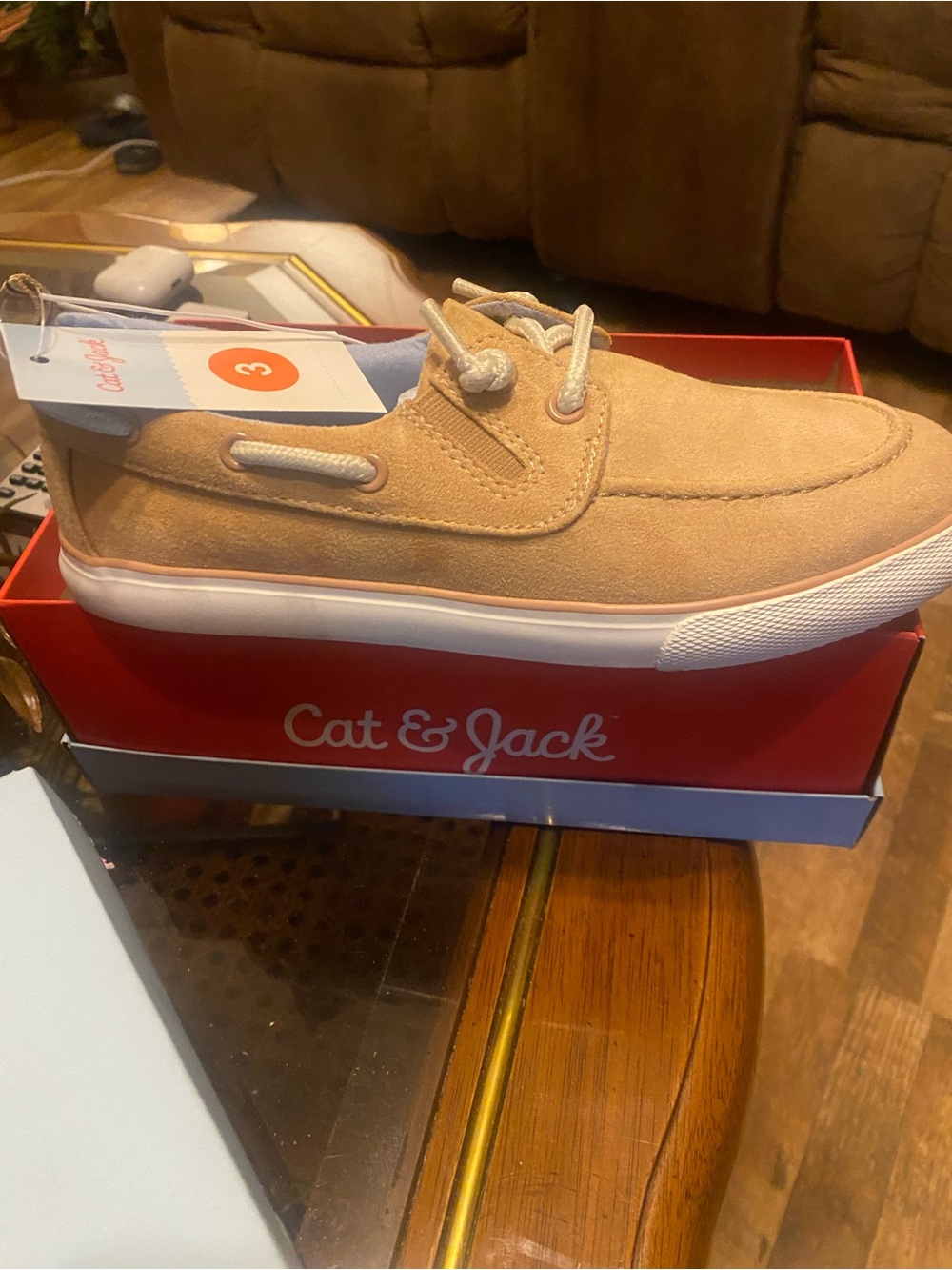 Cat & Jack kids Tan Suede Boat Shoe with White Sole